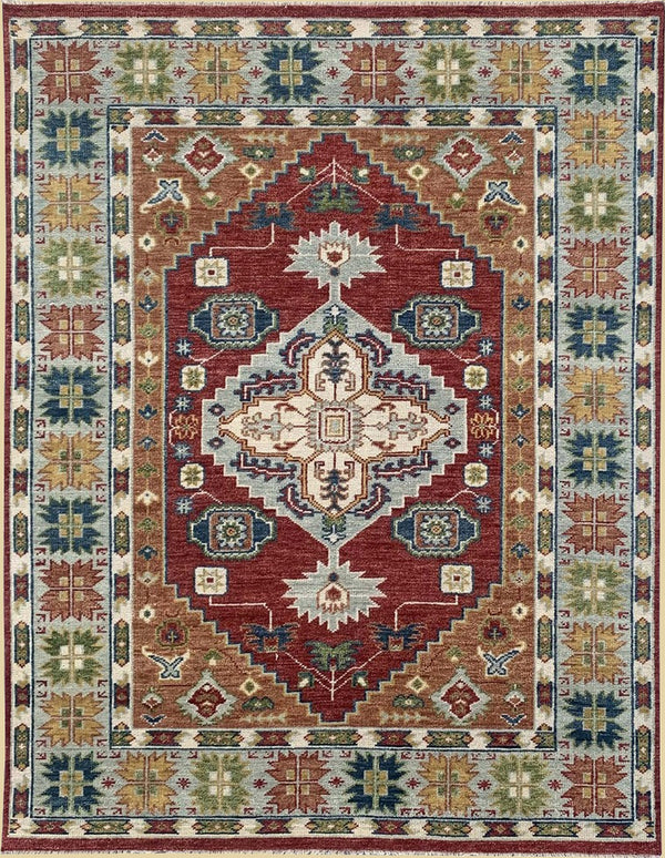 Durable and Stylish Hand Knotted Wool Red / LT.Gray Traditional Classic Serapi Rectangular Area Rugs  