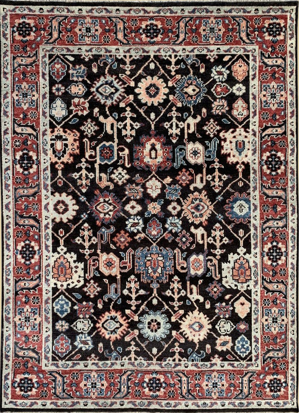 Hand Knotted Wool C.Brown / R.Red Traditional Classic Serapi Rug, Made in India