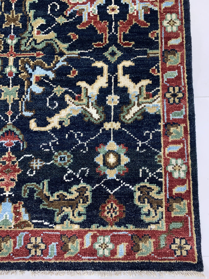 Hand Knotted Wool Navy / Red Traditional Classic Serapi Rug