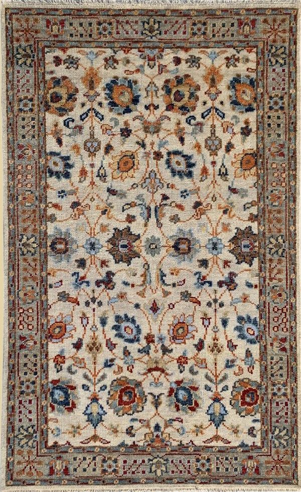 Hand Knotted Wool Beige Traditional Classic Oushak Rug, Made in India