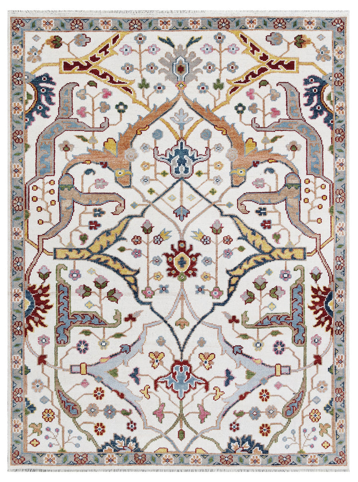 Hand Knotted Wool Ivory Traditional All Over Bidjar Rug