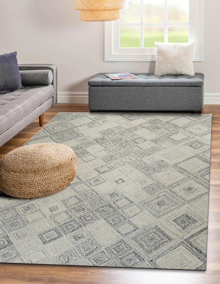 Stylish Hand-tufted wool Multi-Colored Gray Transitional Geometric Modern Tufted Indoor Rectangular Area Rugs