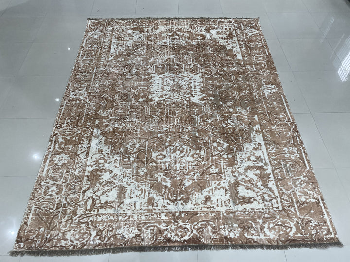 Hand Knotted Wool Ivory / COPPER Transitional Modern Heriz  Rug
