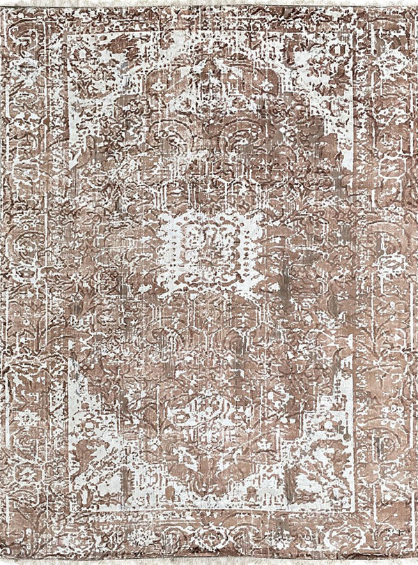 Hand Knotted Wool Ivory / COPPER Transitional Modern Heriz  Rug, Made in India
