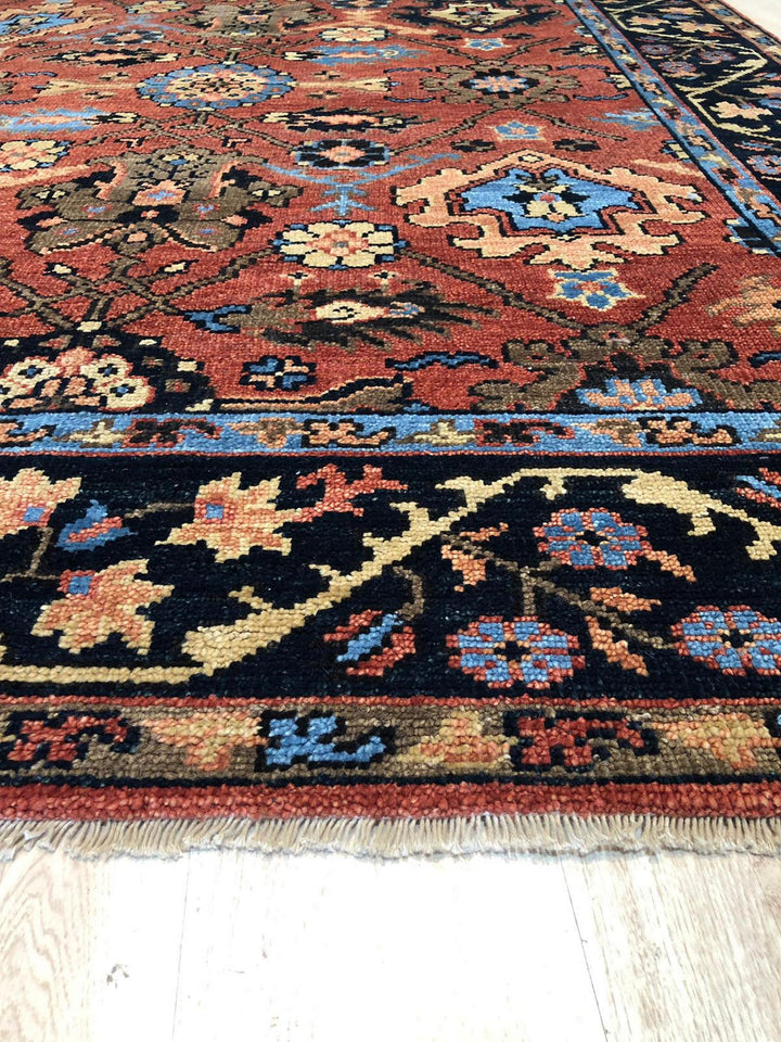 Hand Knotted Wool Rust / Navy Traditional All Over Traditional Knot Rug