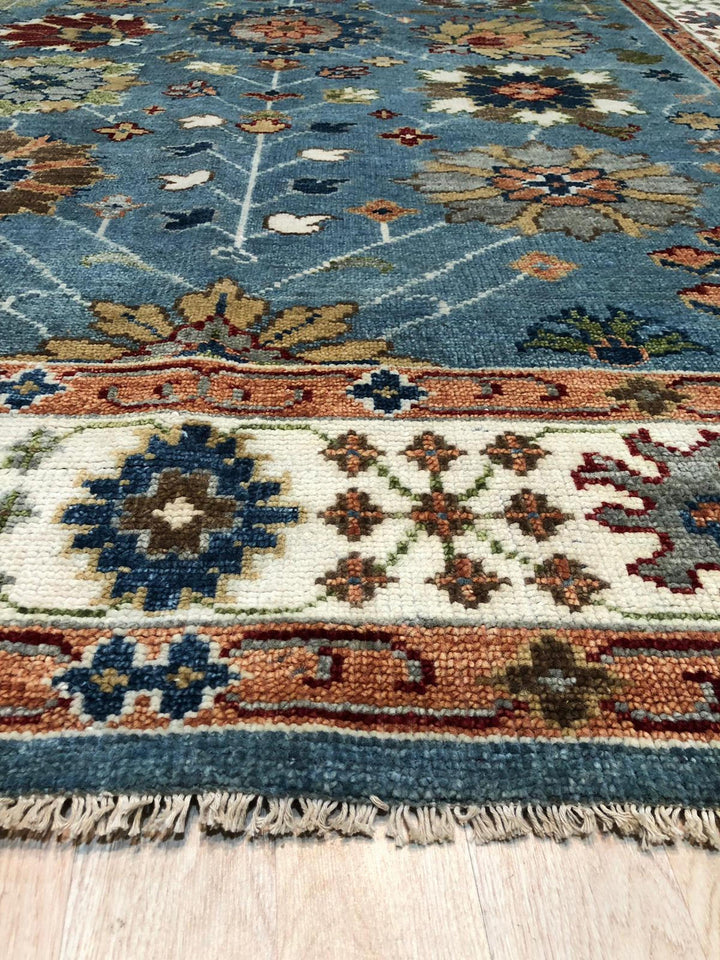 Hand Knotted Wool BLUE Traditional All Over Traditional Knot Rug