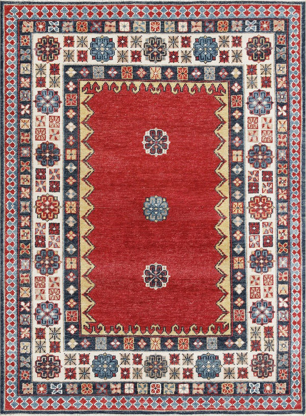 Hand Knotted Wool Rust Traditional Medallion Kazak Rug, Made in India