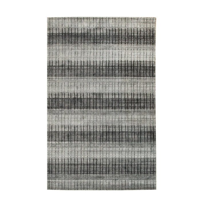 Handmade Wool & Viscose Gray Contemporary Geometric Loom Check Rug