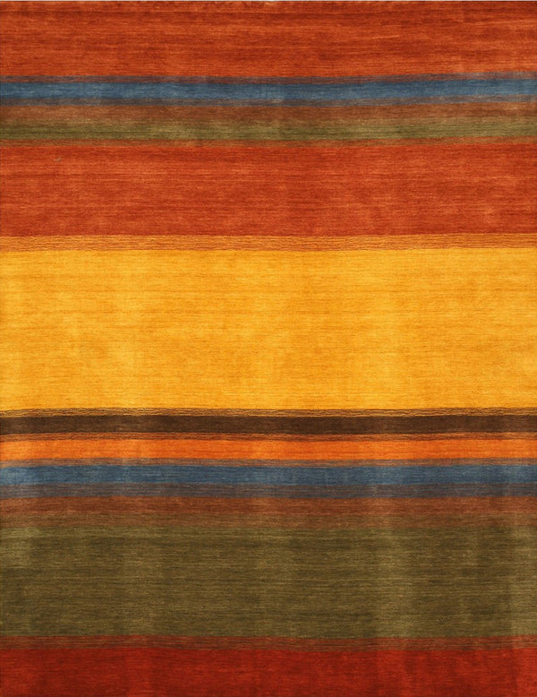 Handmade Wool Multi-Colored Contemporary Stripe Gabbeh Rug, Made in India