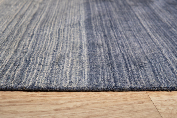 Handloomed Wool Blue Transitional Modern Rainbow Loom Rug