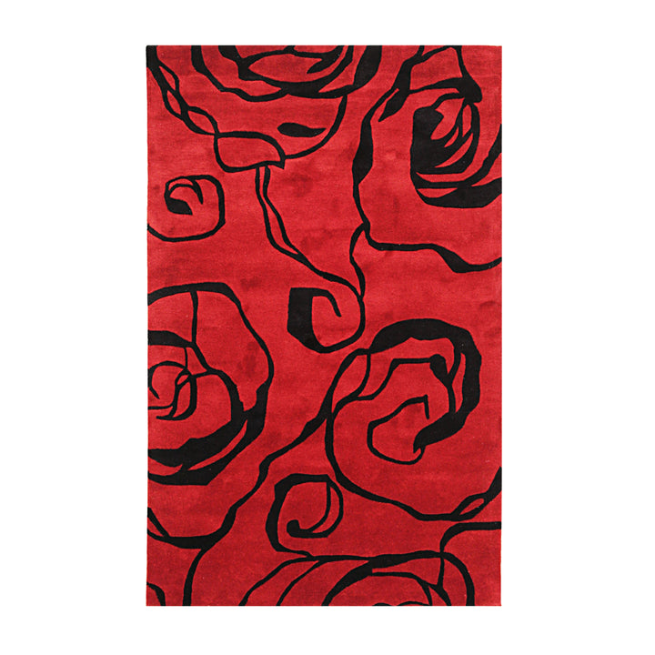 Hand-tufted Wool Red Transitional Transitional Wiled Tufted Rug