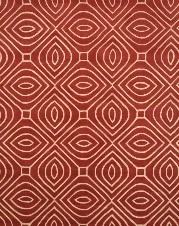 Hand-Tufted Wool Red Contemporary Geometric Marla Rug, Made in India