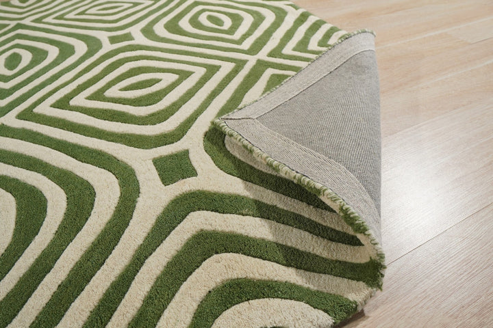 Stylish and Elegant Green Modern Contemporary Modern Tufted Stripes Hand-Tufted Wool Rectangle Area Rugs