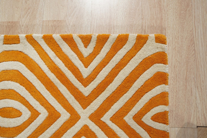 Light Orange Modern Contemporary Modern Tufted Stripes Area Rug