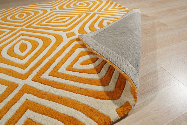 Stylish and Elegant Light Orange Modern Contemporary Modern Tufted Stripes Hand-Tufted Wool Rectangle Area Rugs
