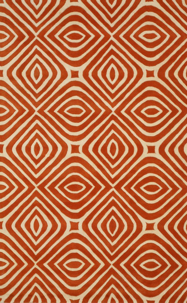 Hand-Tufted Wool Orange Transitional Geometric Marla Rug, Made in India