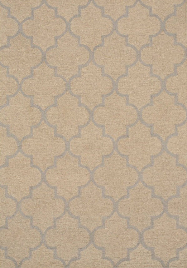 Hand-Tufted Wool Beige Traditional Trellis Moroccan Rug, Made in India