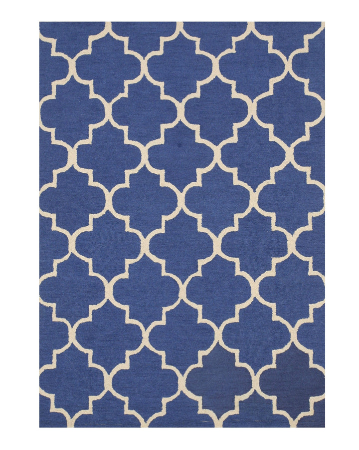Hand-Tufted Wool Blue Traditional Trellis Moroccan Rug