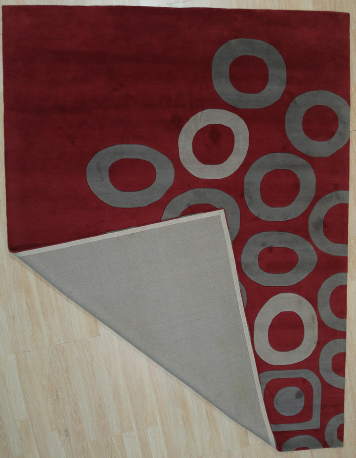 Hand-tufted Wool Red Transitional Stripe Modern Tufted Rug