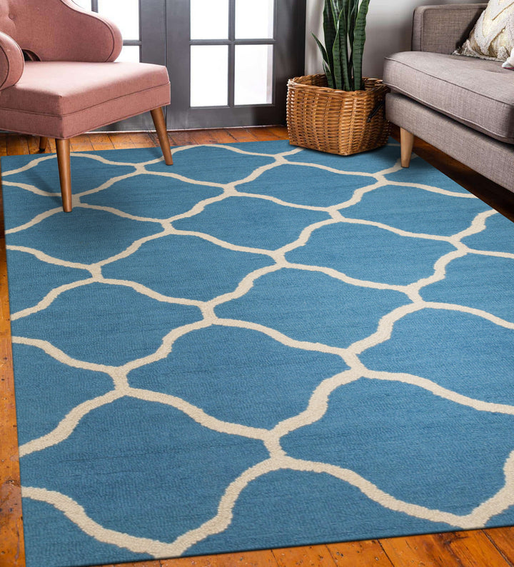 Hand-Tufted Wool Teal Traditional Trellis Moroccan Rug