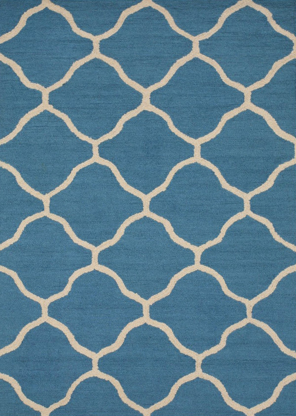 Hand-Tufted Wool Teal Traditional Trellis Moroccan Rug, Made in India