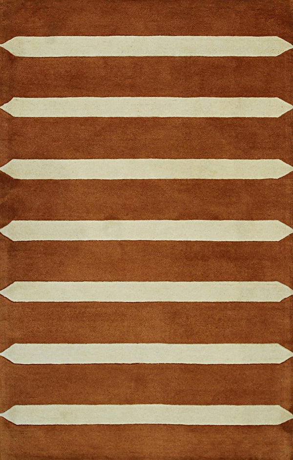 Hand-Tufted Wool Rust Transitional Stripe Modern Tufted Rug, Made in India