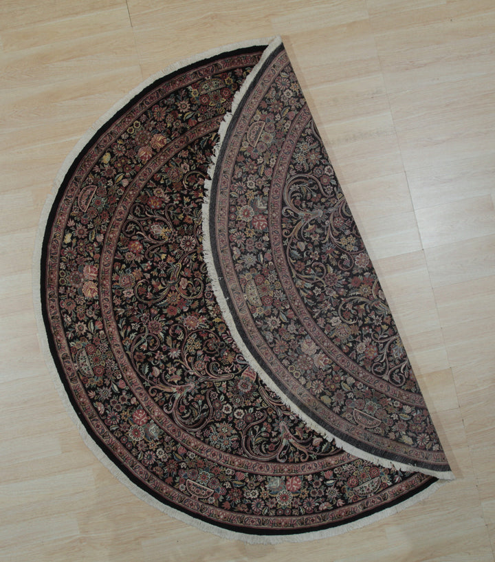Hand Knotted Wool Black Traditional All Over Finely Woven Indo Tabriz Rug