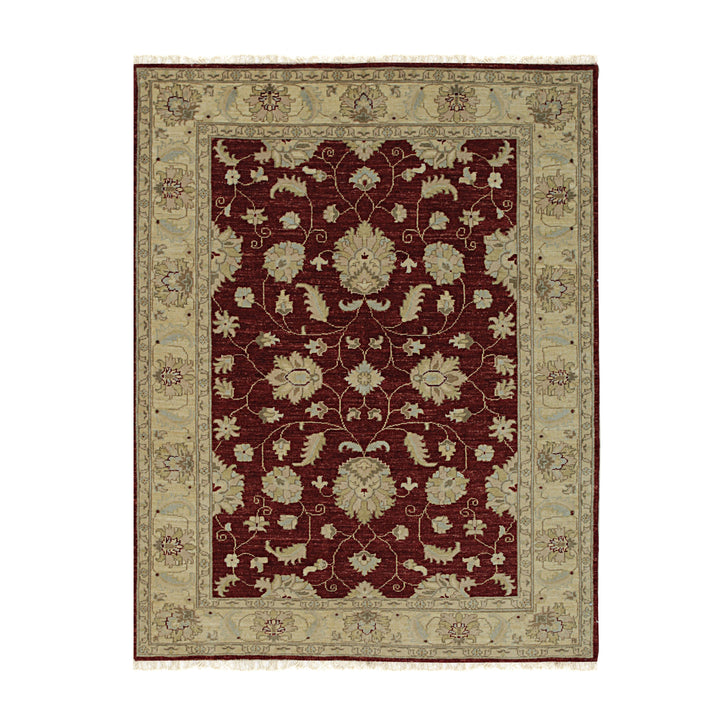 Hand Knotted Wool Red Traditional Floral Agra Rug