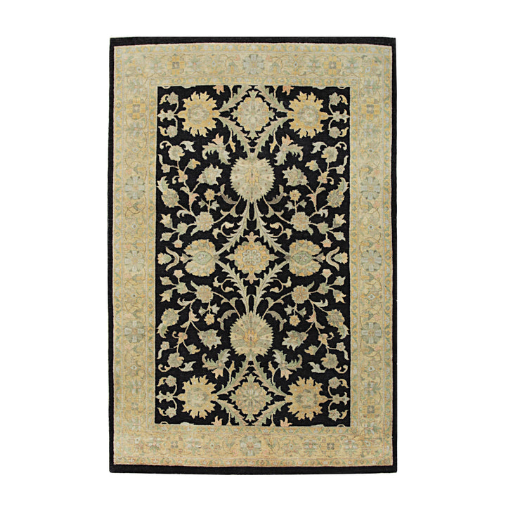 Hand Knotted Wool Black Traditional Medallion Agra Rug
