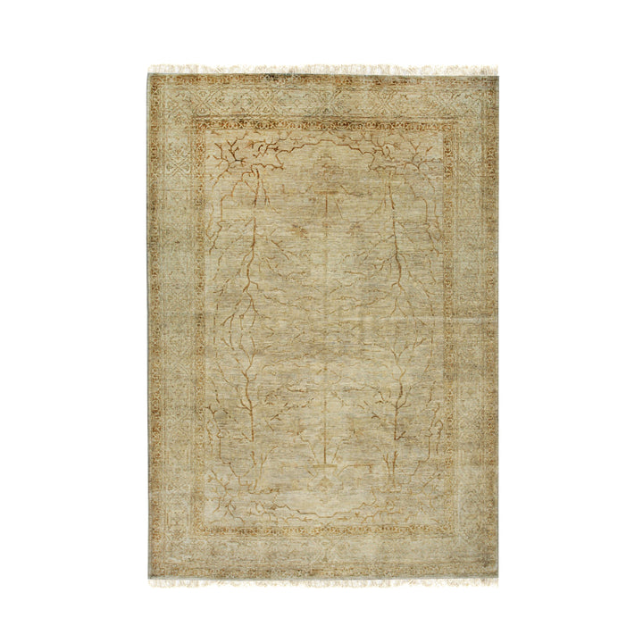 Hand Knotted Wool Ivory Traditional Oriental Peshwar Rug