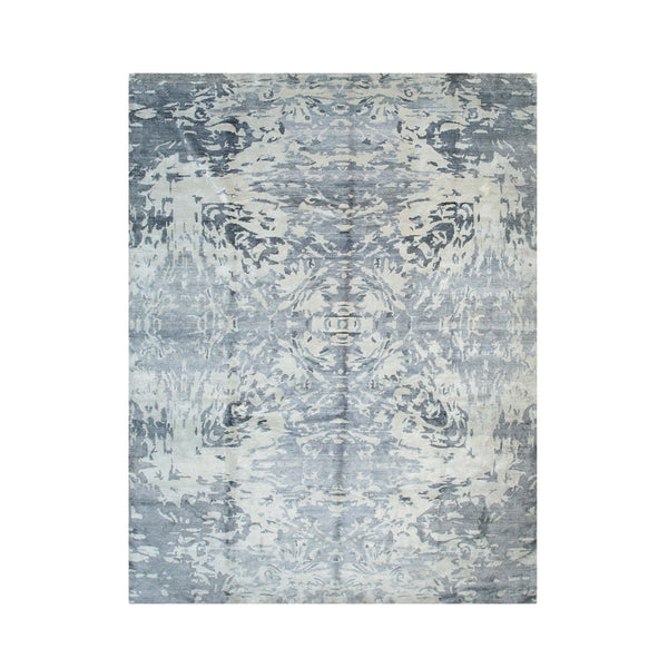 Hand Knotted Viscose Ivory Classic Modern Modern Rug, Made in India