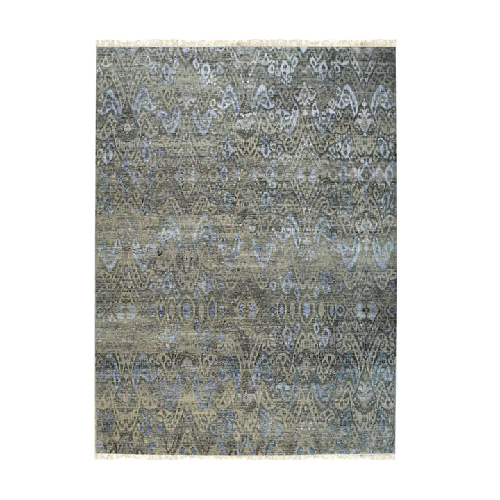 Hand Knotted Bamboo Silk and Wool Green Transitional All Over Modern Indian Hand Knotted Rug