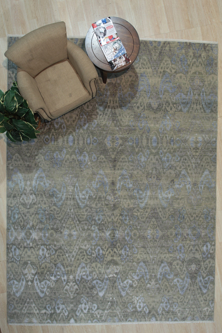 Hand Knotted Bamboo Silk and Wool Green Transitional All Over Modern Indian Hand Knotted Rug