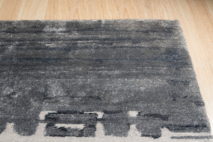 Hand Knotted Wool and Viscose Gray Classic Modern Modern Rug