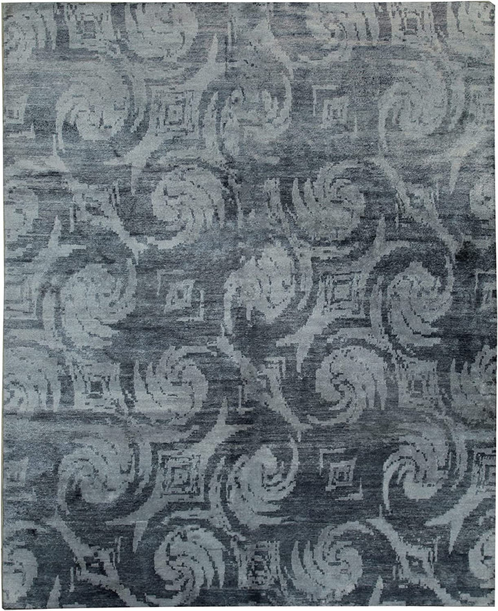 Hand Knotted Bamboo Silk and Wool Gray Transitional All Over Modern Indo Nepal Rug