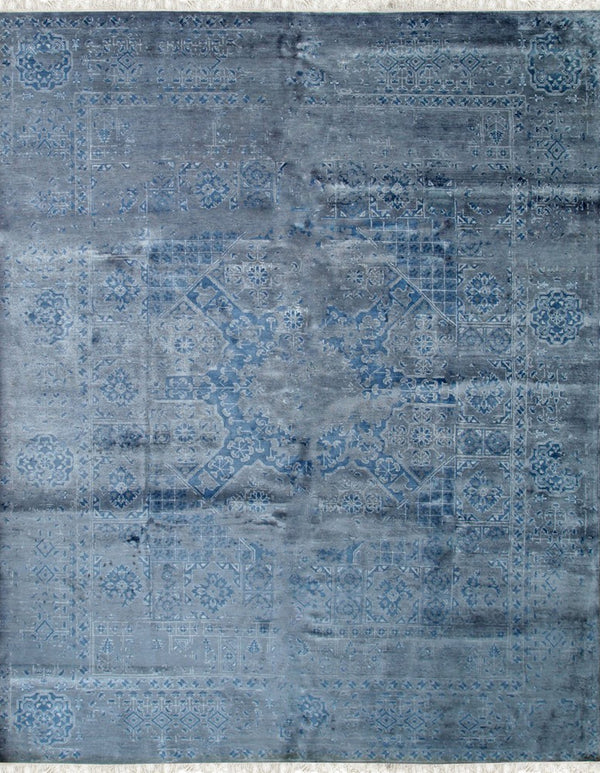 Durable and Stylish Hand-Knotted Wool & Bamboo Silk Blue Modern Floral Modern Classic Rectangular Area Rugs