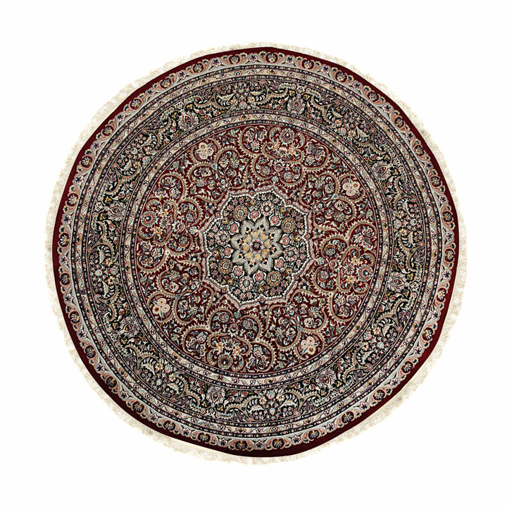 Hand Knotted Wool Red Traditional Medallion Finely Woven Indo Tabriz Rug