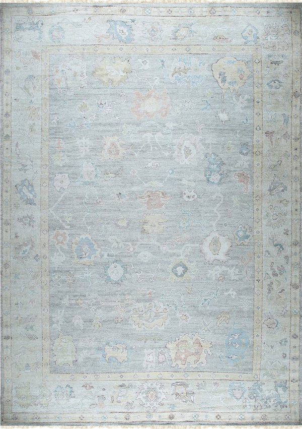Hand-Knotted Natural Silk Fawn/Light Beige Classic Floral Natural Silk Oushak Rug