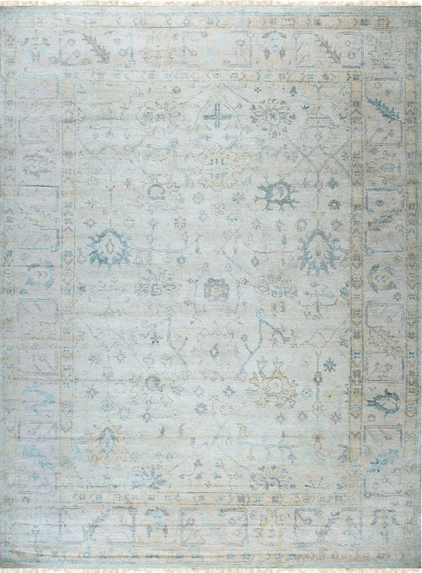 Hand-Knotted Natural Silk Ivory/Vintage Pink Classic Floral Natural Silk Oushak Rug