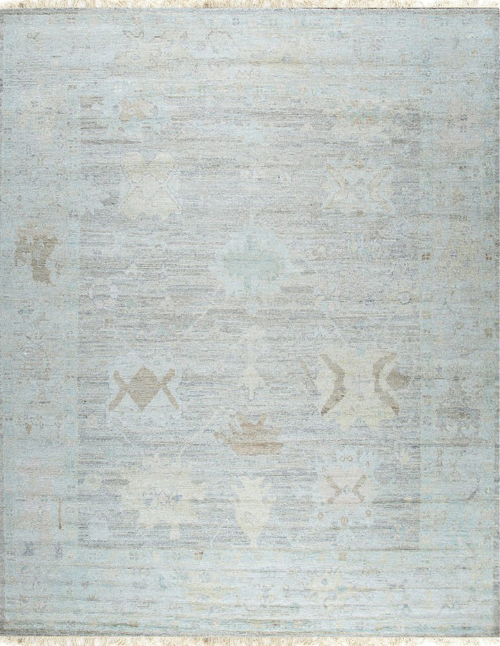 Hand-Knotted Natural Silk Light Fawn/ Ivory Classic Floral Natural Silk Oushak Rug