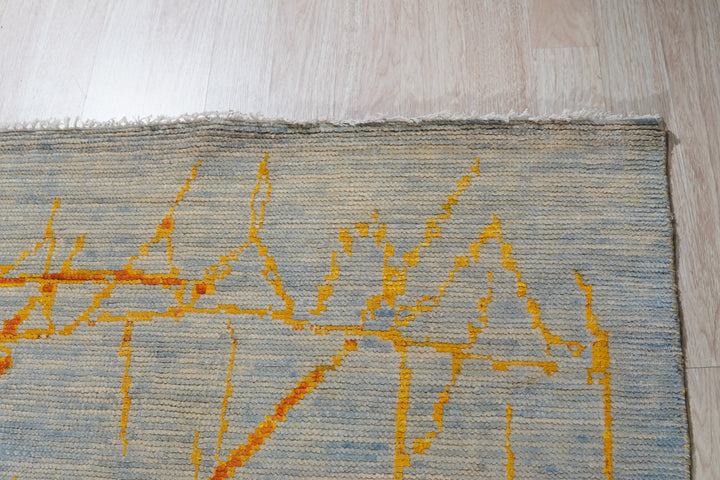 Hand-Knotted Wool with Silk Blue/ Orange Contemporary Modern Modern Knot Rug