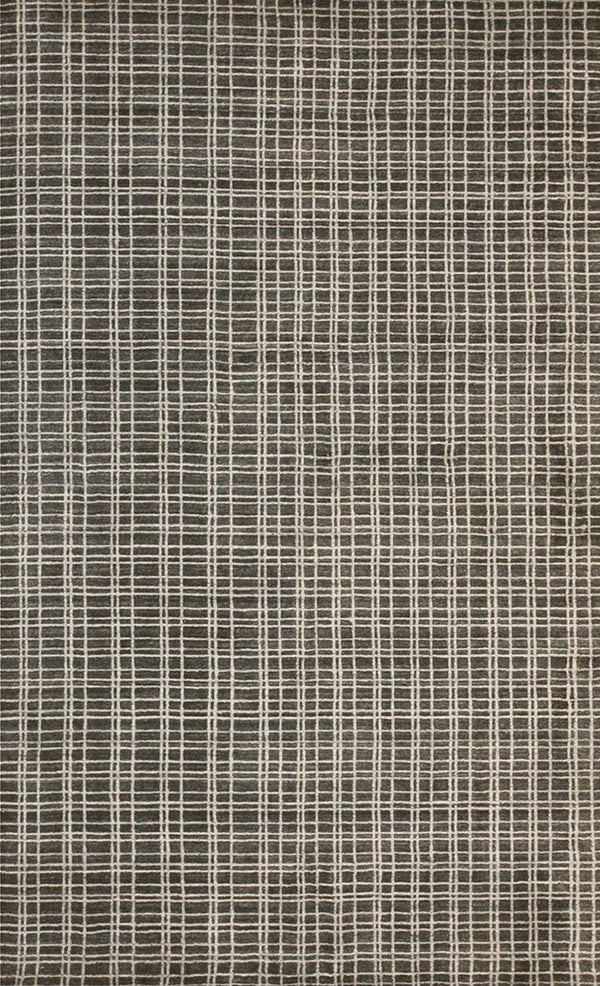 Handmade Bamboo Silk Gray Contemporary Geometric Thomas Rug, Made in India