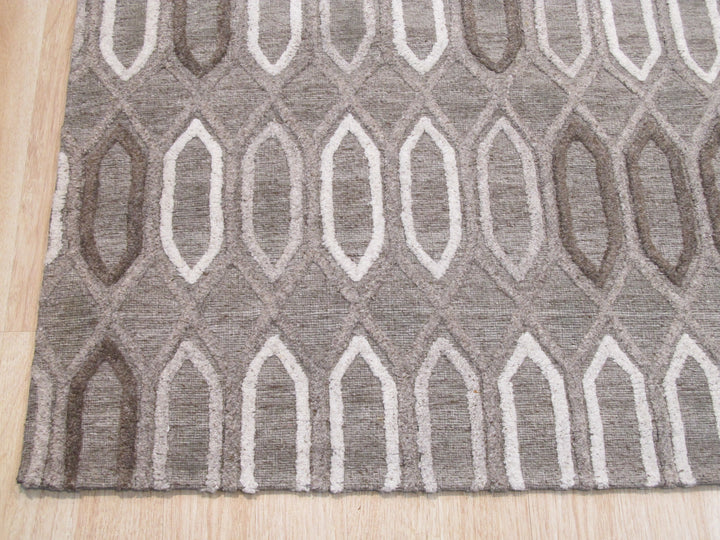 Handmade Wool & Viscose Brown Transitional Trellis Raga Rug