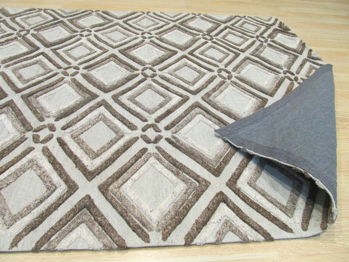Handmade Wool Beige Contemporary Geometric Raga Rug