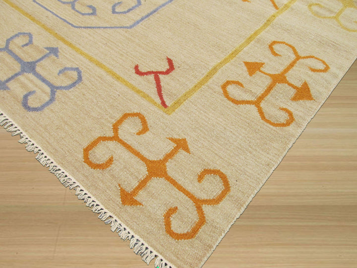 Handmade Wool Beige Traditional Oriental Reversible Suzani Kilim Rug
