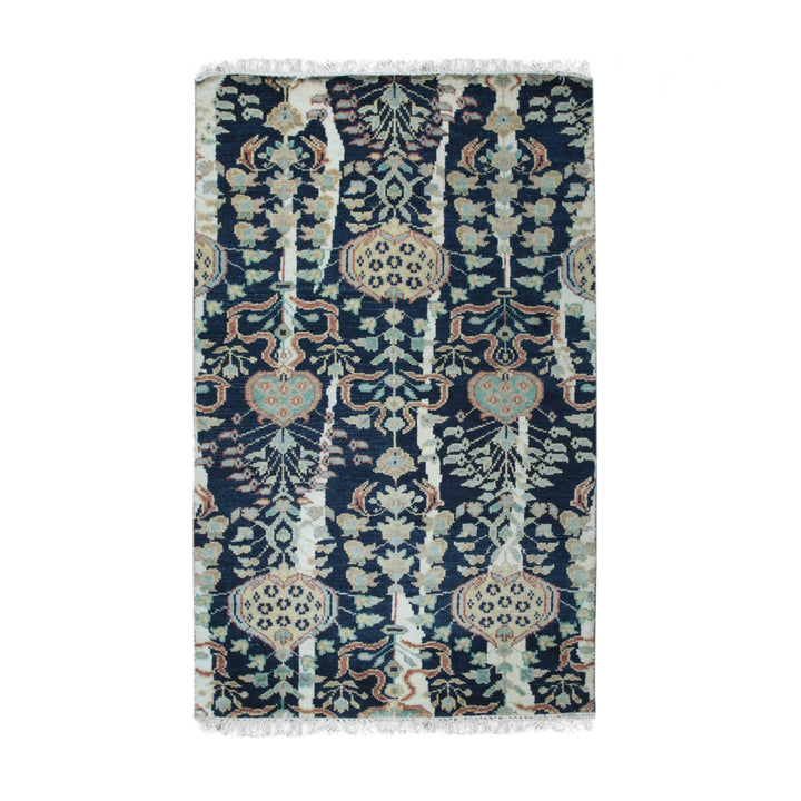 Blue Contemporary Floral Modern Knot Area Rug