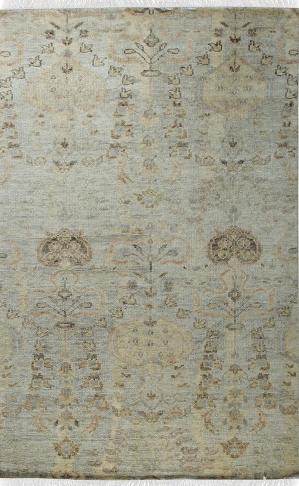 Ivory Contemporary Floral Modern Knot Area Rug, Made in India