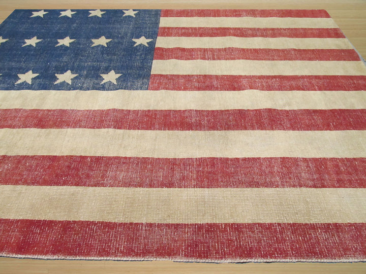 Hand Knotted Wool Red Casual Flag American Flag Rug
