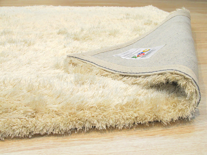 Handmade Polyester Ivory Contemporary Solid London Shag Rug