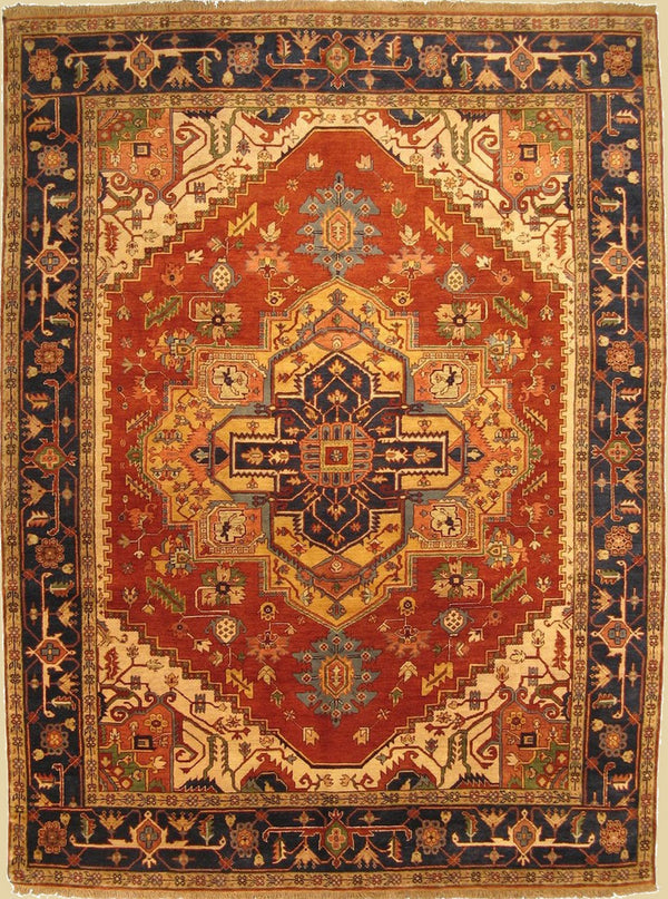 Hand Knotted Wool Rust Traditional Oriental Serapi Rug, Made in India